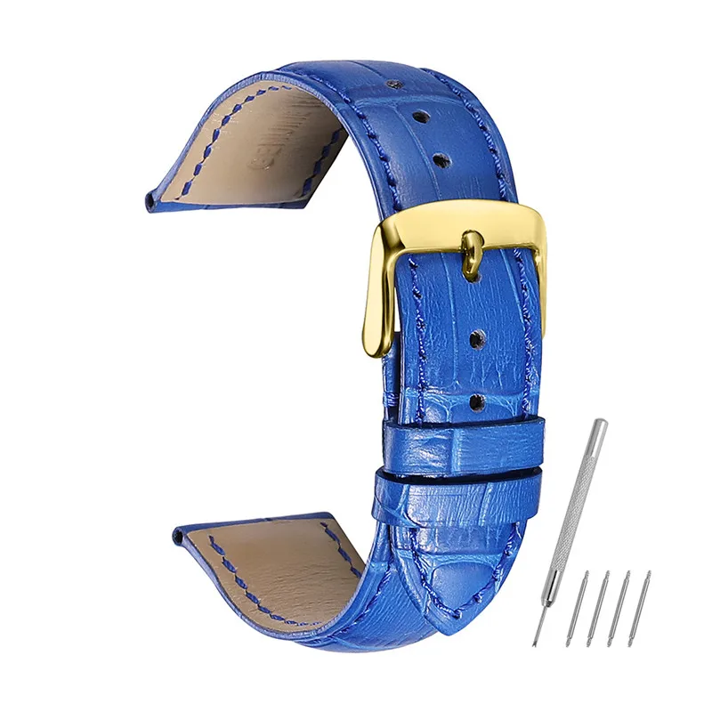 Blue Кожаный ремешок CHIMAERA 14, 15, 16, 18, 19, 20, 21, 22, 24 мм, Золотая Пряжка, черный, коричневый ремешок для часов, браслет из кожи аллигатора для Tissot - Цвет ремешка: Blue