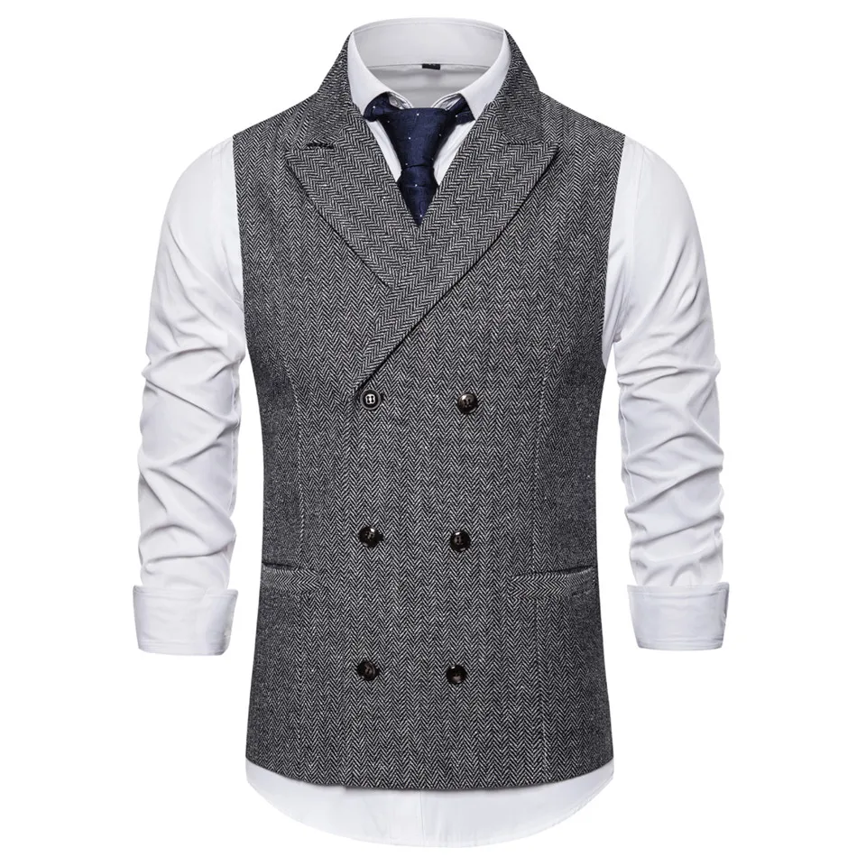 Мужской деловой двубортный жилет классический костюм жилет Homme Slim Fit Жилет кофейного цвета для мужчин