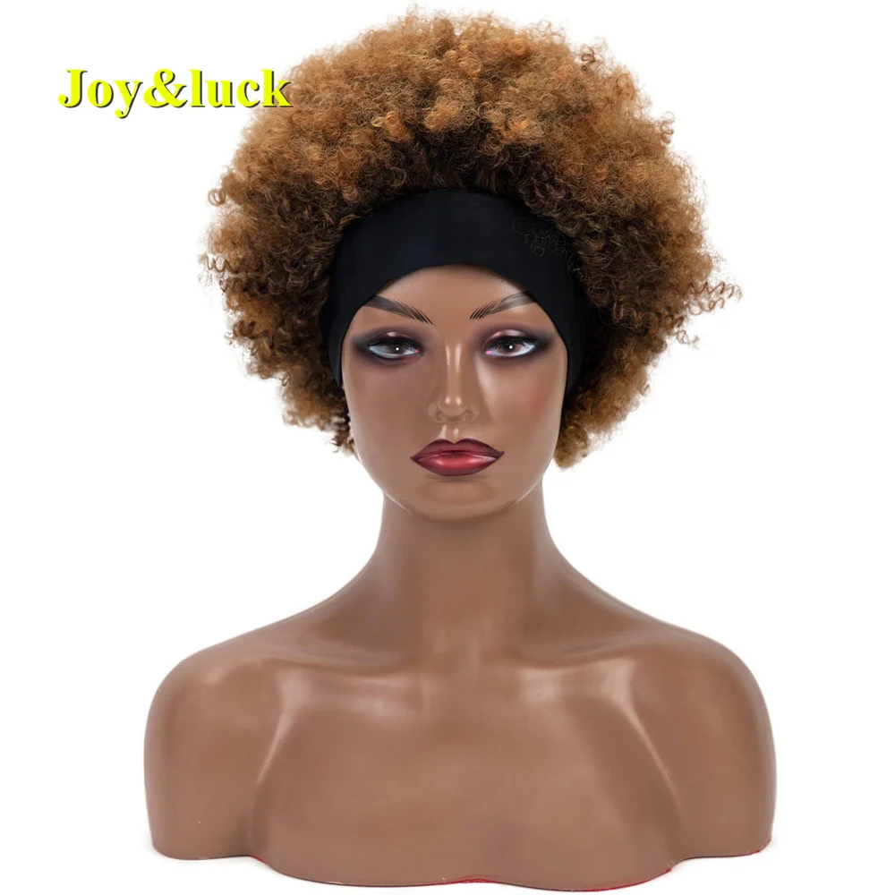 Peluca de cabello sintético para mujer, pelo Afro rizado marrón, turbante negro, Pelo Rizado corto Natural