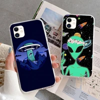 aesthetics cute cartoon alien space phone case for iphone 5s 6 7 8 11 12 plus xsmax xr pro mini se soft transparent cover fundas