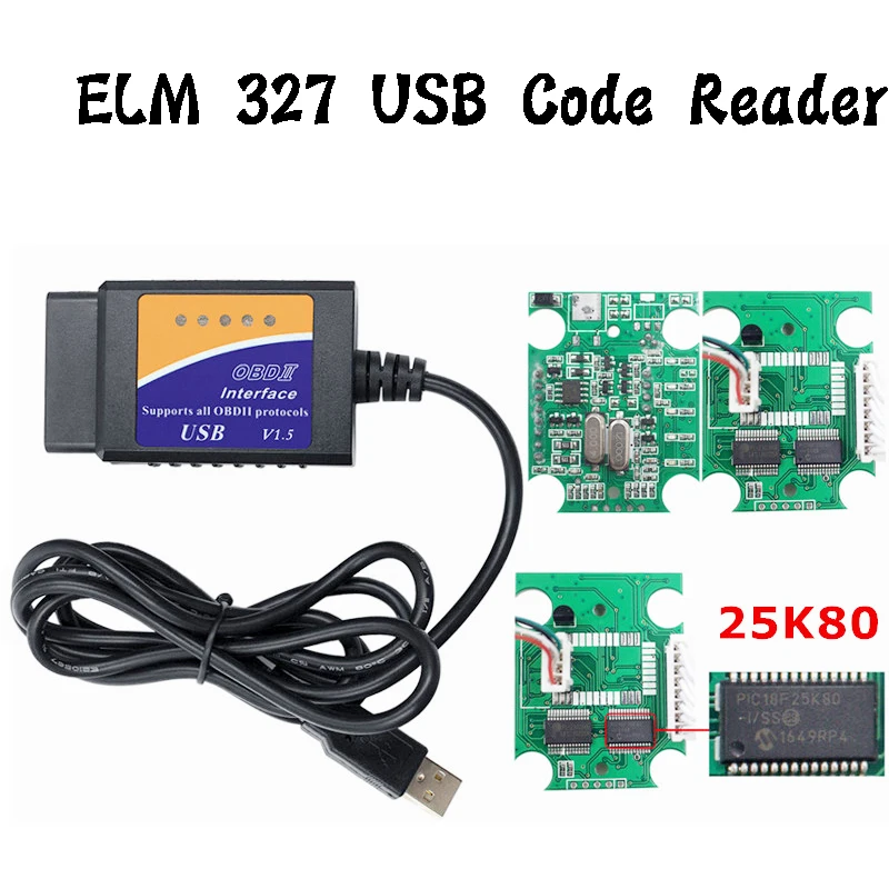 

Real 25K80 V1.5 ELM327 USB Interface OBD II Car Diagnostic Scan Tool ELM 327 USB Code Reader ELM-327 1.5 For All OBD2 Protocols