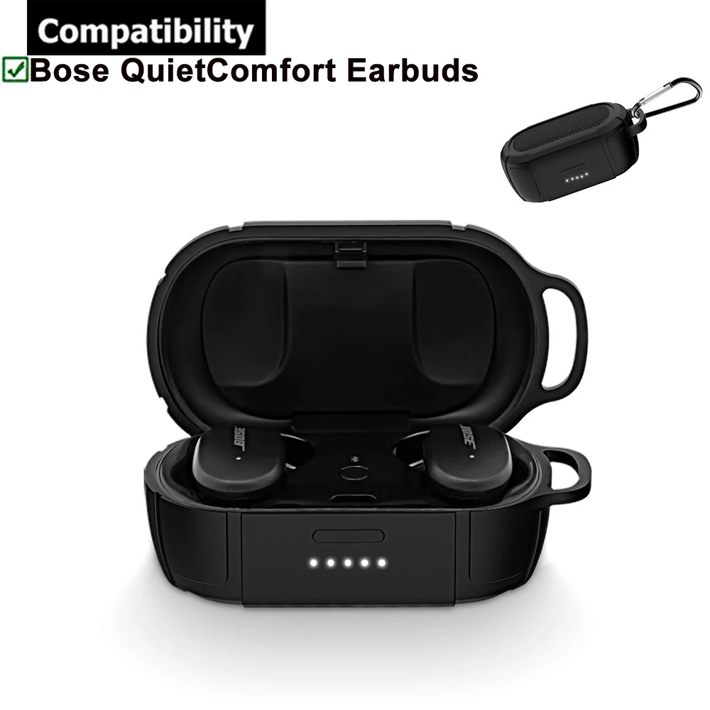 

Dustproof Shockproof Protective Silicone Case Cover Skin for Bose QuietComfort Wireless Noise Cancelling Earbuds With Carabiner