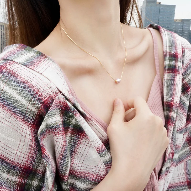 

KUGG 925 Sterling Silver Necklace Chains 8-11mm White/Pink/Purple Natural Freshwater Pearl Pendant Necklaces