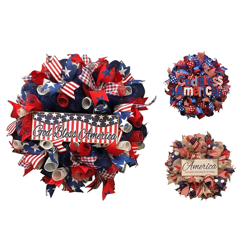 

HOT Independence Day Decoration Wreath 4Th of July Memorial Day Wreaths Decor for Home Decoration Front Door Wall Outside