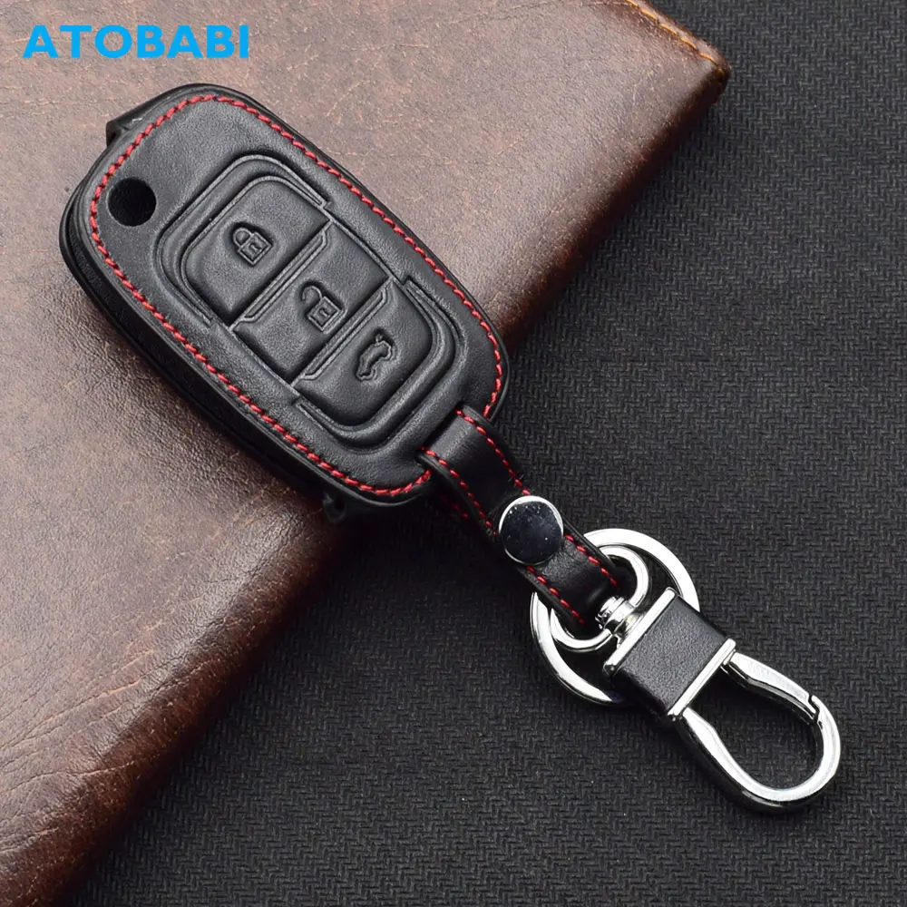 

ATOBABI Leather Car Key Cases Jacket For Lifan X70 3 Buttons Folding Keychain Holder Remote Control Fobs Shell Protector Cover