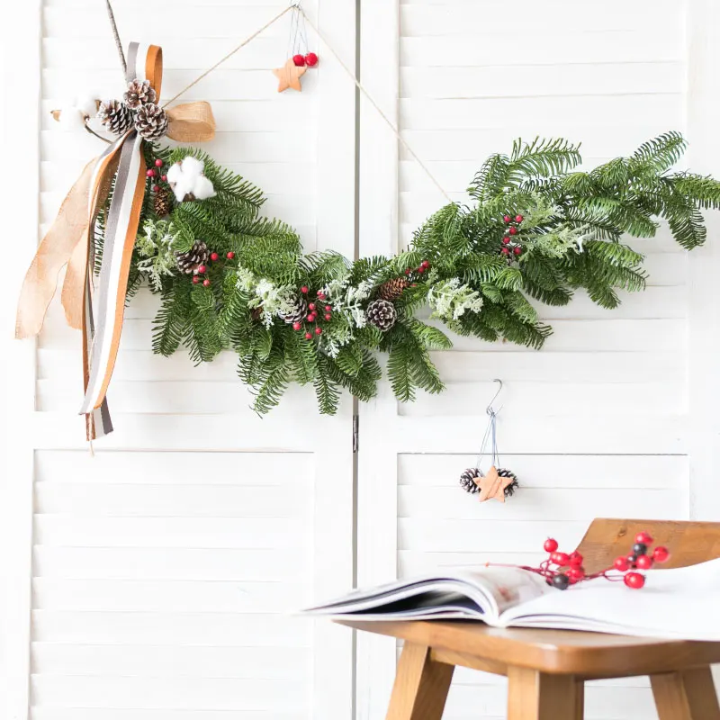 

Креативное Рождественское украшение ротанговая дверь настенная подвеска скандинавский окно расположение сосновая игла подвесные украшен...