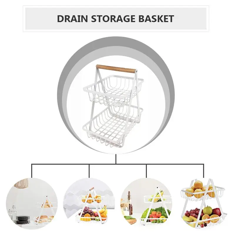 

1Pc Basket Double-layer Fruit Basket Kitchen Drain Storage Basket Kitchen Gadget Accessories