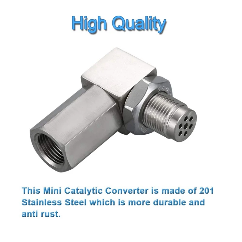 90 Degree CEL Check Engine Light Bungs Oxygen O2 Sensor Socket Real Mini Catalytic Converter 201 Stainless | Автомобили и