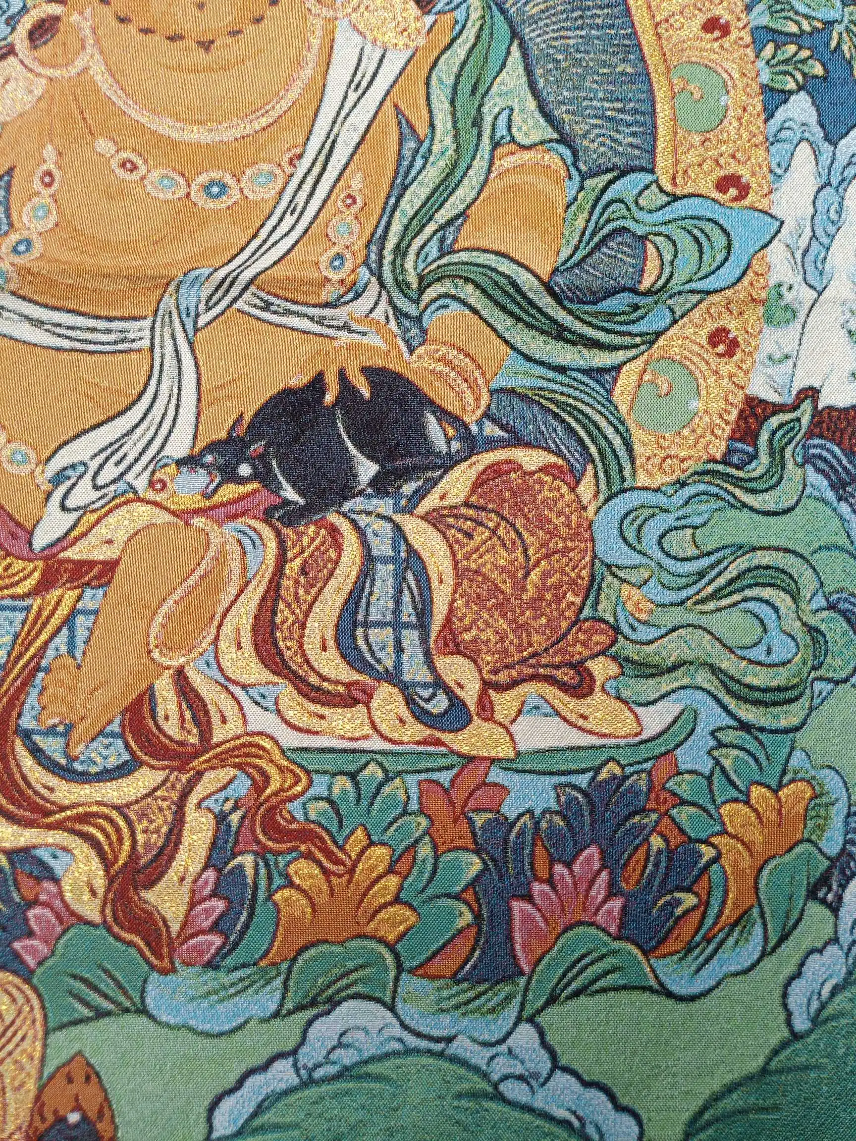 36 &quotтибетский с тканевым верхом вышитыми шелк Буддизм желтый Jambhala Tangka Фреска