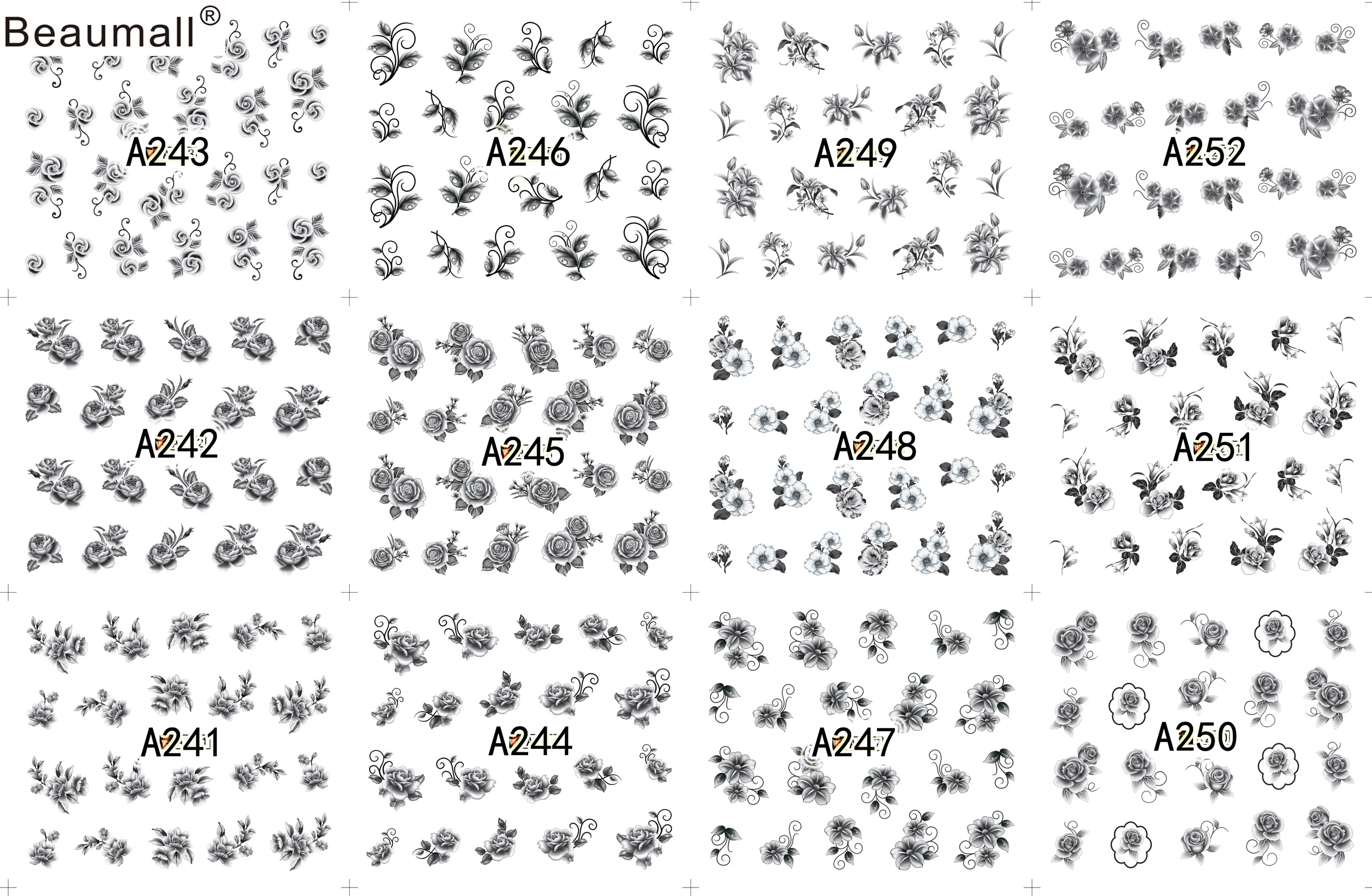 Черные цветочные рисунки наклейки для ногтей красоты|Стикеры и наклейки| |