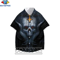 sonspee 3d printing skull demon mens hawaiian shirts ladies fun blouse unisex power horror punk personality harajuku kid shirt