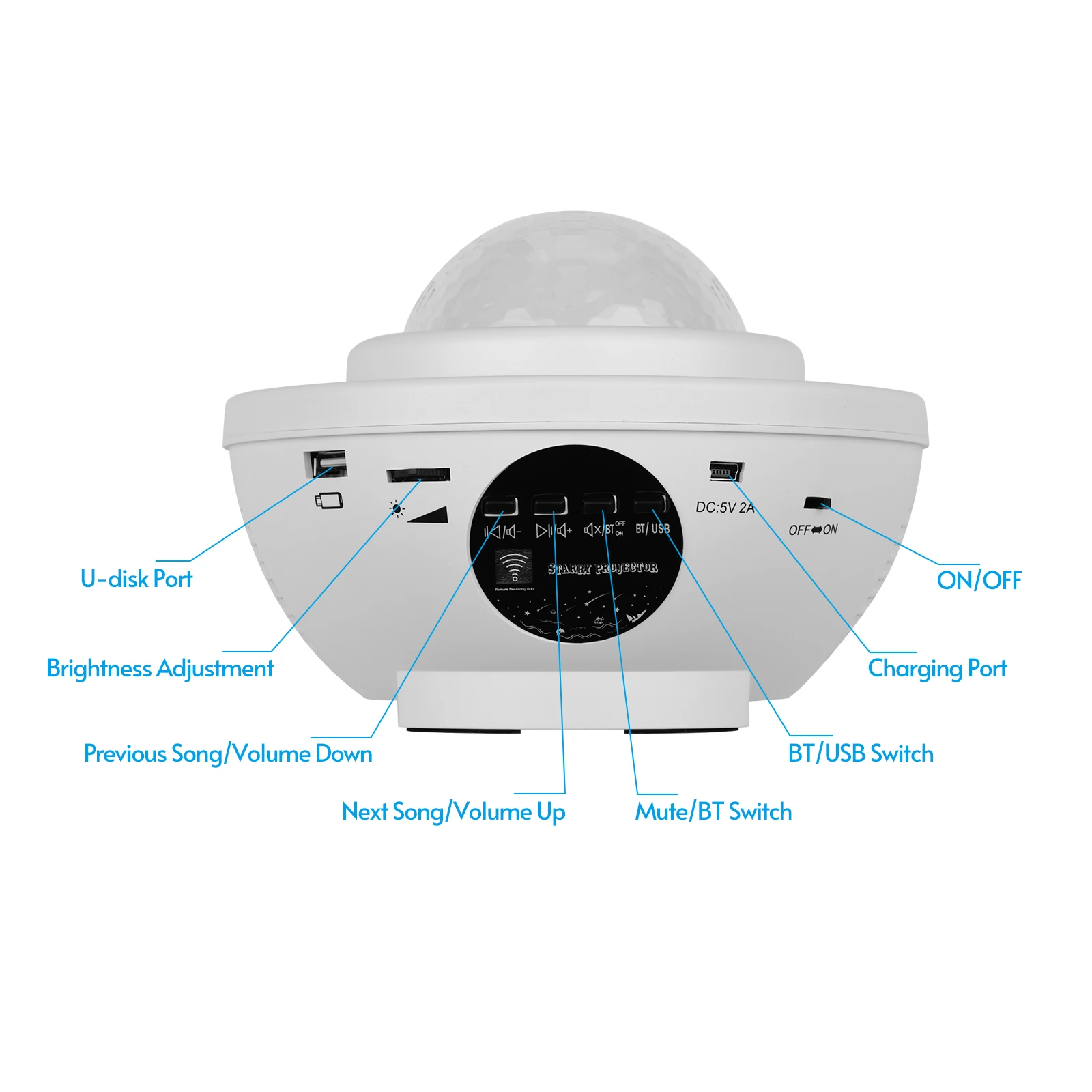 

Muslady LED Galaxy Starry Projector Lamp Light BT Music Speaker RGBW Lighting Sound Control for Christmas KTV Party