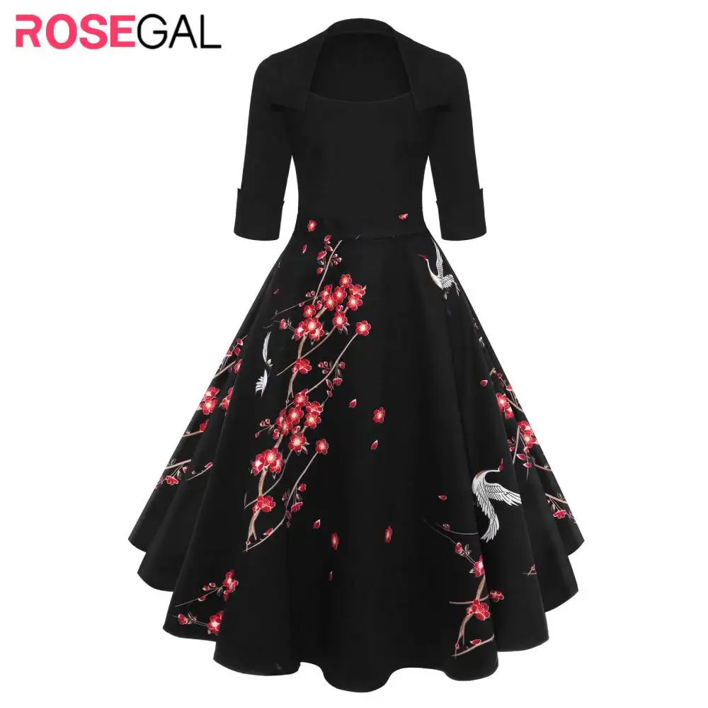 ROSEGAL женские зимние вечерние платья 2019 цветочные цветы рокабилли стиль винтаж
