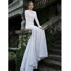 Пляжные свадебные платья белые пикантные туфли с низким вырезом на спине, с круглым вырезом, Русалка свадебное платье из кружева с длинным рукавом свадебные платья размера плюс