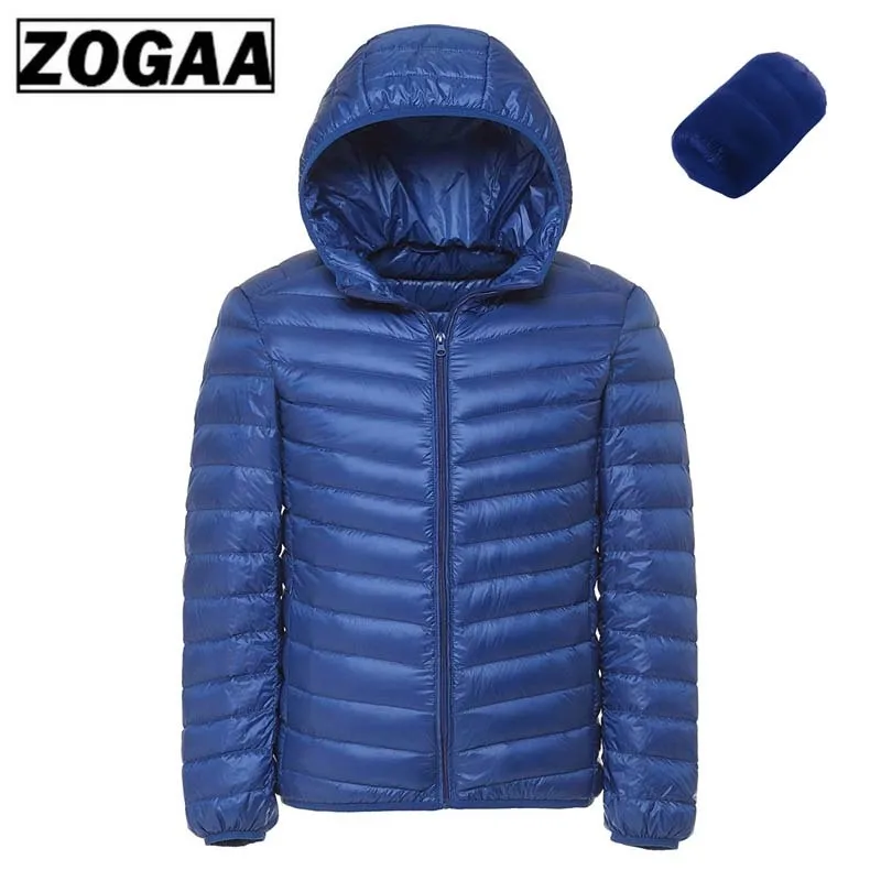 ZOGAA 2019 Мужская зимняя Сверхлегкая куртка пуховик с капюшоном на белом утином пуху