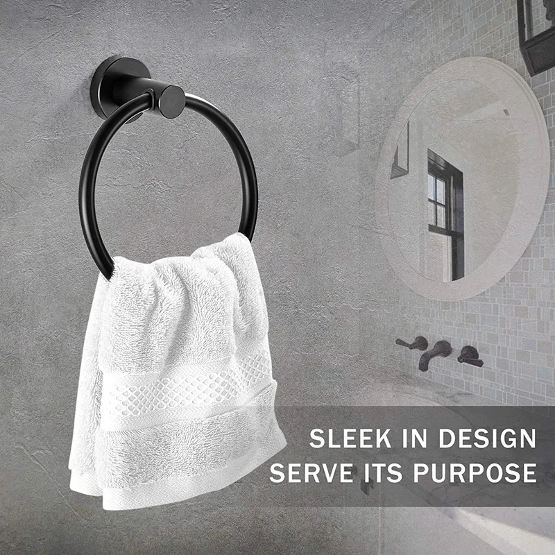 

Black Towel Ring Hand Towel Rack Bathroom Towel Rack Wall Hanging Bathroom Hardware Simple Round Towel Rack