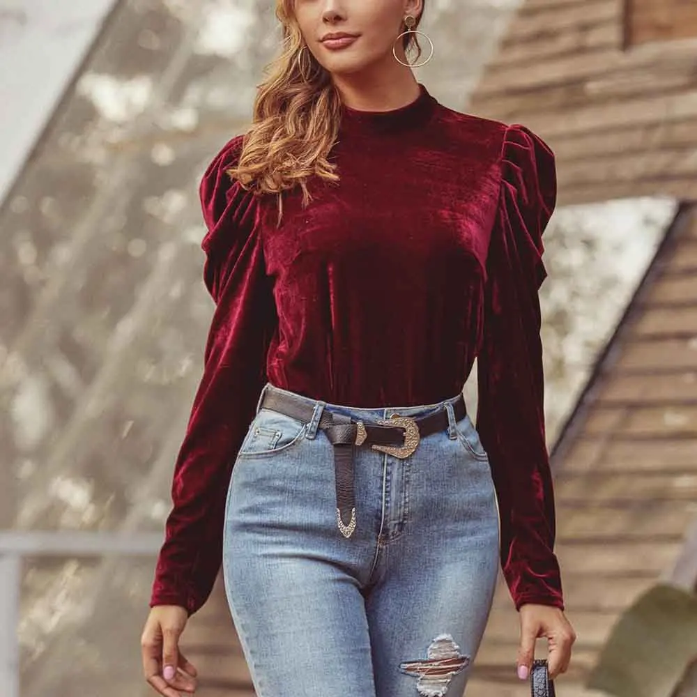 Роскошная женская блузка повседневная однотонная водолазка с длинными рукавами