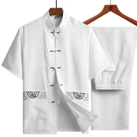 tai chi kung fu uniform mens adult traditional chinese clothing set casual linen short sleeve embroidered