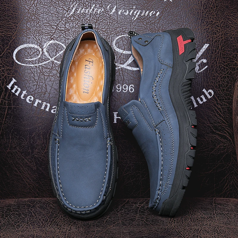 

Men's Leather Non-slip Casual Shoes Retro Style Outdoor Sports Breathable Flat Loafers 2021 Large Size Casual Leather Shoes