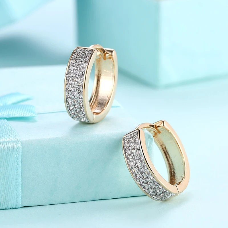 

Fashion Luxury AAA Zircon Hoop Earrings For Women Champagne Gold Jewelry Ladies Earrings For Female Accessories Free Shipping