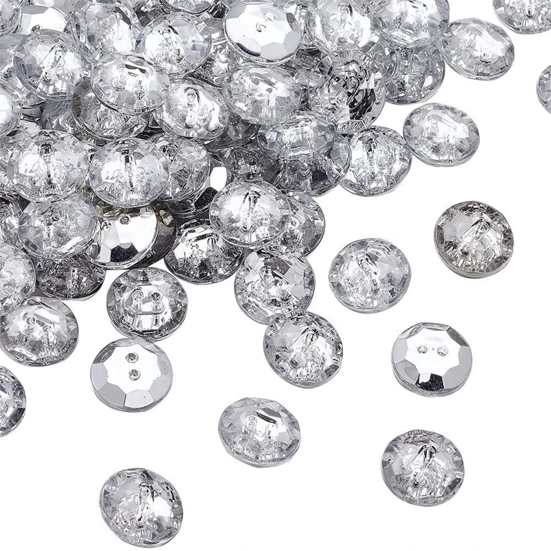 

100Pcs 2-Hole Acrylic Crystal Clear Rhinestone Sewing Fastening Buttons Jewelry Scrapbooking Flat Round