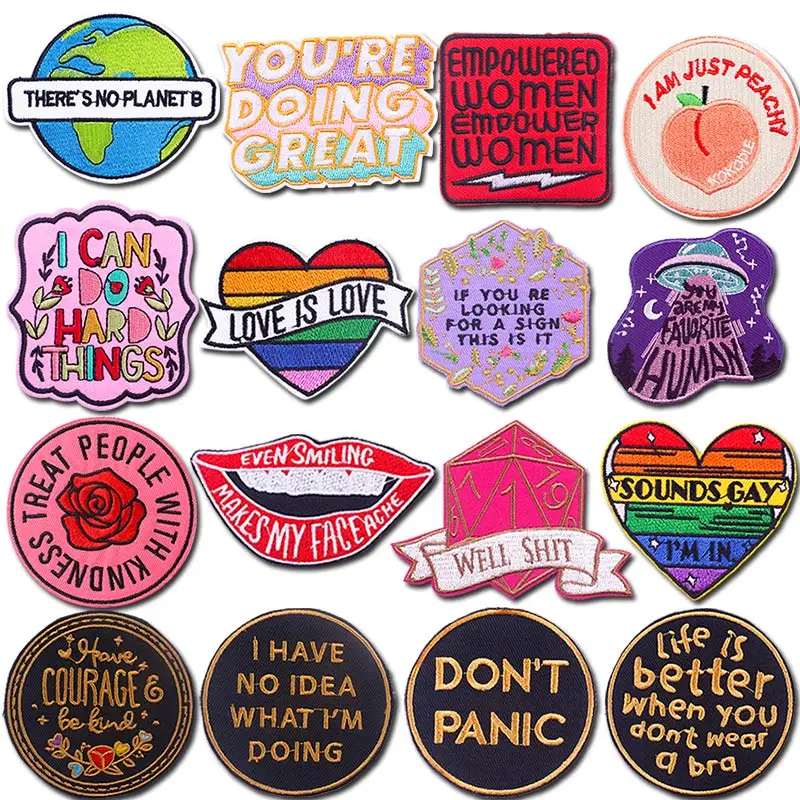 Нашивки с буквами цветочные вышитые нашивки утюгом на одежде хиппи полосы для