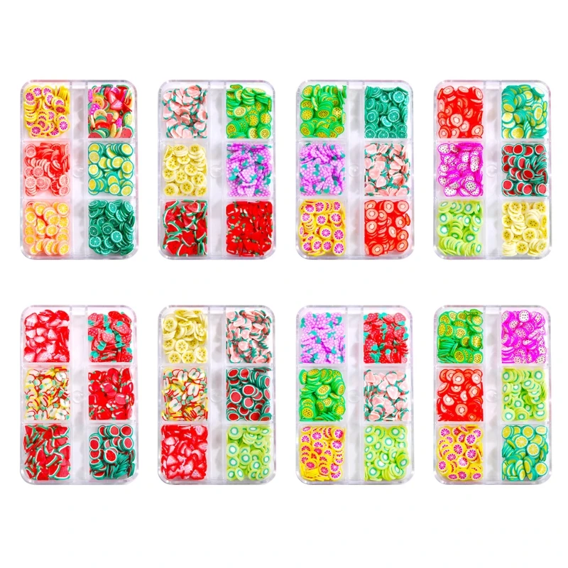

Soft Pottery Slices Nail Glitter Decals Decoration 3D Nail Fruit Pieces Colorful Design Nail Accessories Supplies