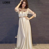 lorie morocco caftan evening dresses lace a line prom gowns long sleeves formal evening party dress beadings robe de soiree