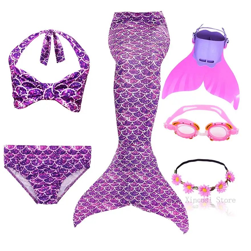 NEW The Little Mermaid Tail with Garland Ariel Mermaid Swimsuit for Kids swimmable Bathing Suit Costume Cosplay