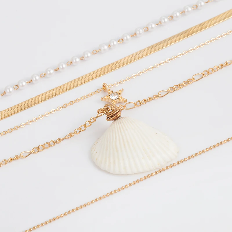 Богемное ожерелье для женщин летнее жемчужное натуральное гребешок сплав