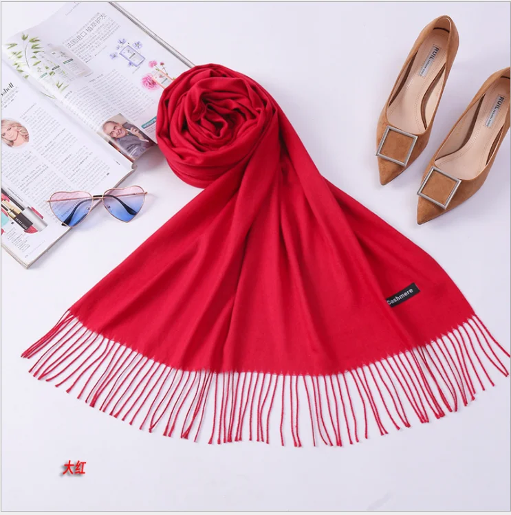 Женские одноцветные шарфы с кисточками женские тонкие длинные качественные