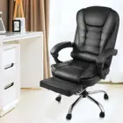 Эргономичное черное поворотное кресло из искусственной кожи на 360 градусов с подставкой для ног, компьютерное игровое кресло