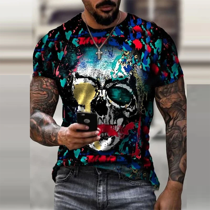 

Trendy Skull 3D Printed T-Shirt For Men Street Hip Hop Style Male Short Sleeve Summer Quick-Dry Sport Man Oversize Tee Shirt