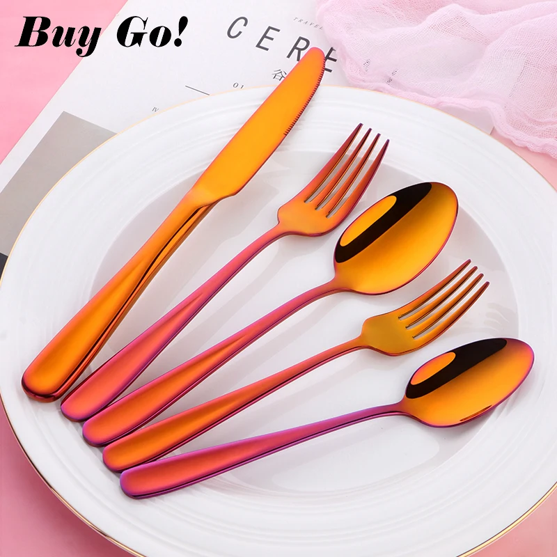

5/20PCS Rainbow Flatware Set Stainless Steel Dinning Food Knife Fork Tablespoon Luxury Western Dinnerware Set for Home Dining
