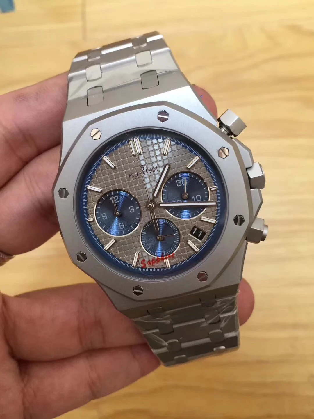 Топ люксовый бренд новые мужские часы кварцевые хронограф MoonPhase Сапфир из нержавеющей стали Задняя стеклянная светящаяся Военная Черная Синяя