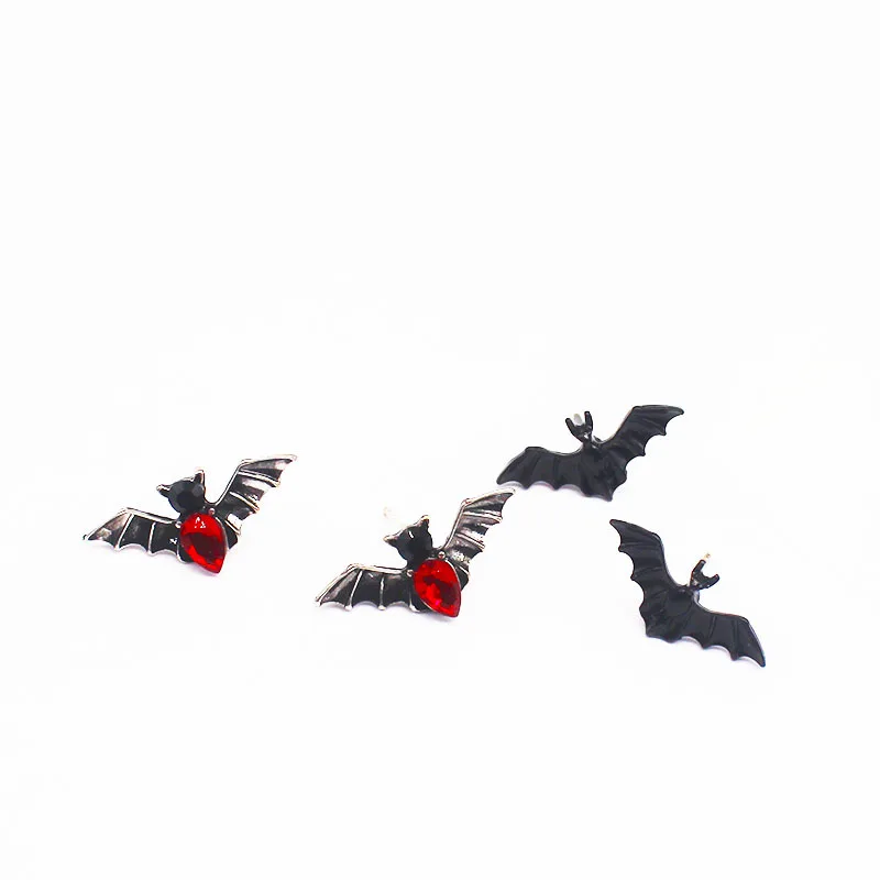 VamGoth Bat Stud Earrings For Women Men Punk Red Crystal Gift Ancient Silver Color Party Gift Wholesale Jewelry images - 6