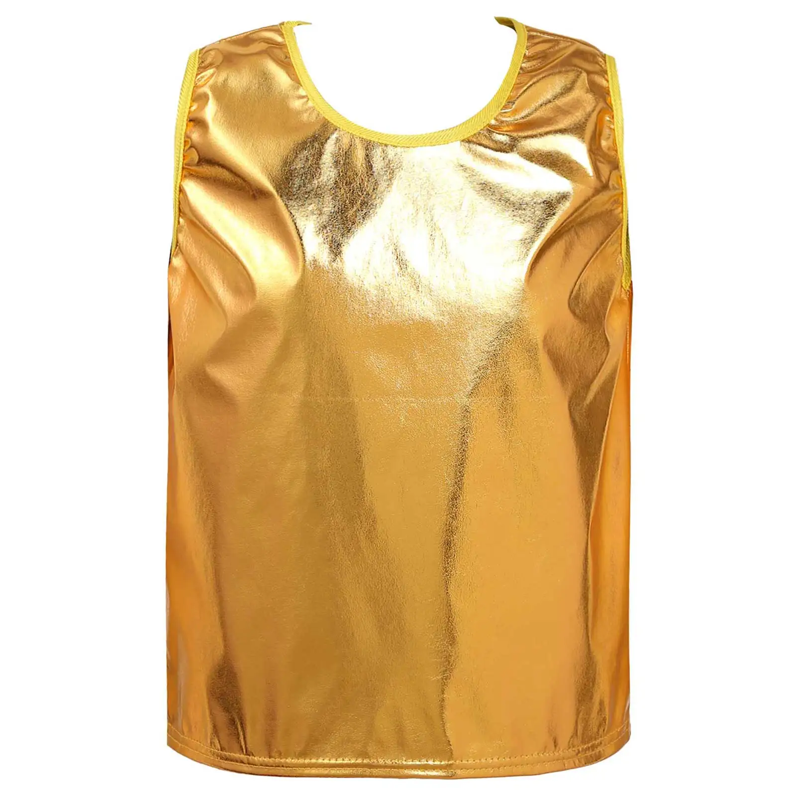 

Детские блестящие майки с металлическим блеском для девочек и мальчиков, блестящие кроп-топы в стиле джаз и хип-хоп для танцев, танцевальные костюмы для выступлений