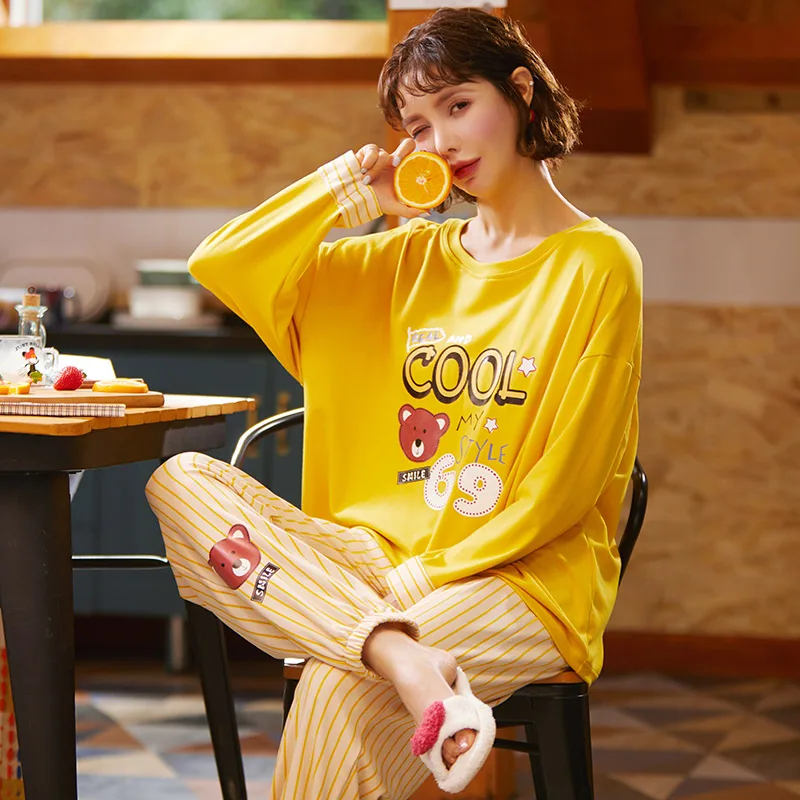 Пижамный комплект Cartton с рисунком милая Домашняя одежда хлопковая для сна размер