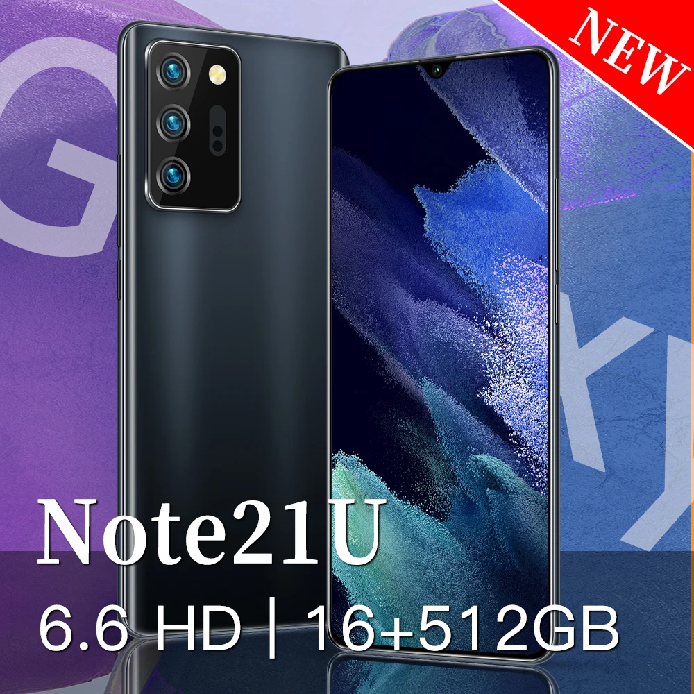 

6.6" Note21U 16GB RAM 512GB ROM Big Memory New Phone 5000mAh GPS 18+48MP Android 10.0 Face ID Global Version 5G Smartphone