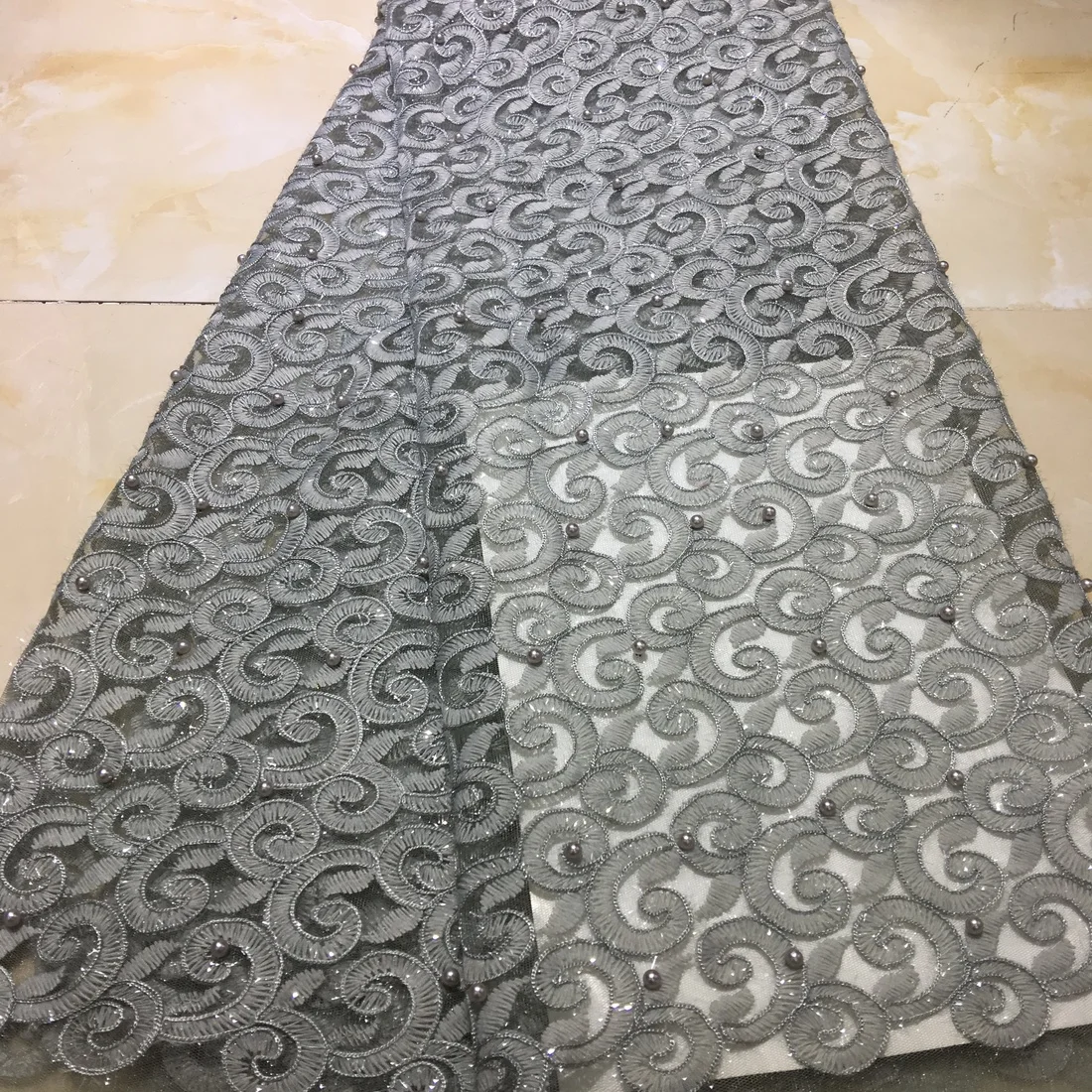 

Swiss Voile Lace With Beads African Lace Fabric Brown Nigerian French Lace Fabric 2020 High Quality Tulle Lace Fabric KH9038