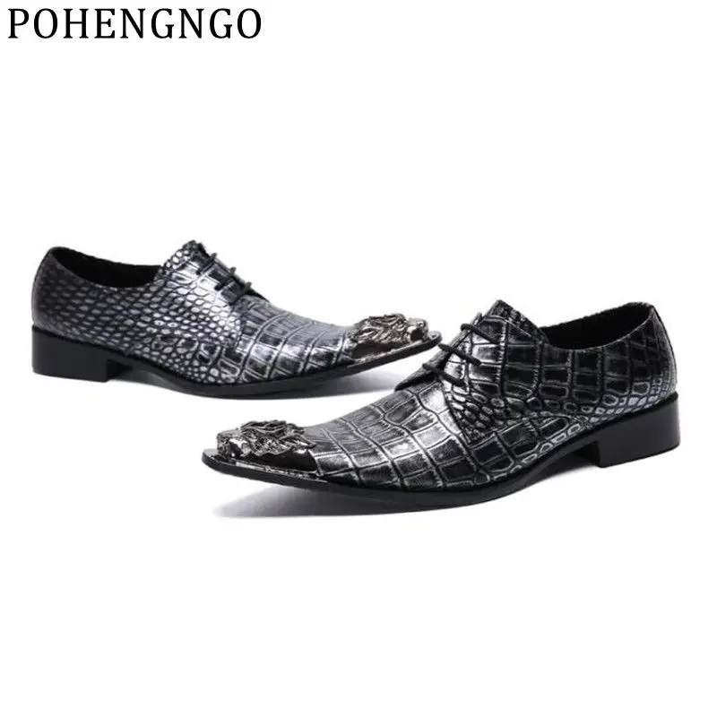 

Italy Serpentine Genuine Leather Men Party Dress Shoes Bullock Metal tip Business Office Shoes Oxford Men Banquet Social Shoe