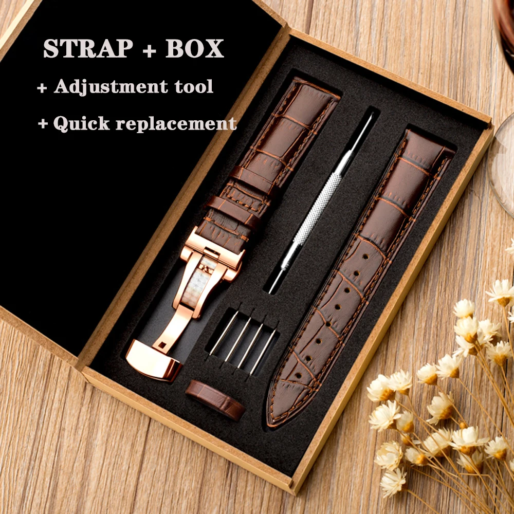 18/20/22mm Band for Tissot Seiko Samsung Galaxy Watch Gear S3/4/classic/5/pro/Huawei GT/2/2e strap Genuine Leather bracelet+Box