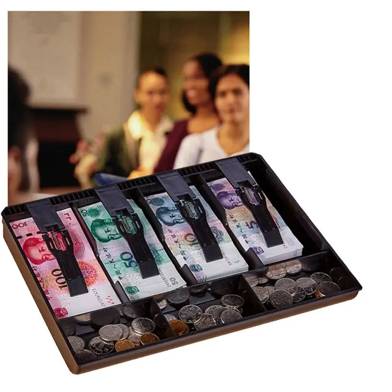 

Home Market Black Plastic Coin Money Storage Box Bill Cash Tray Organizer With 7 Slots 4 Removable Clips Supply