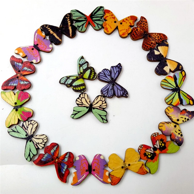 50 шт. 2 отверстия красочные деревянные пуговицы с бабочками Ручное шитье для