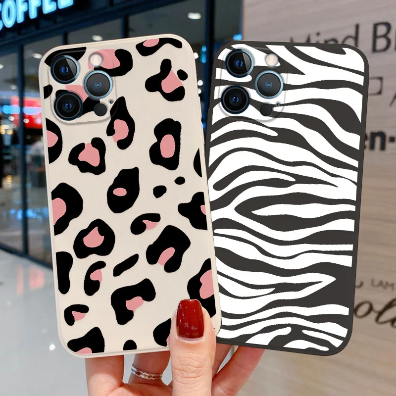 Case For Iphone 12 Pro Max Cover Iphone 11 13 Pro Max Mini X XR SE 2020 7 8 Plus XS Max 6 6S Leopard Zebra pattern Coque Funda