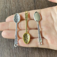 junkang zinc alloy antique silver coin pattern spoon necklace pendant diy amulet making jewelry connector accessories