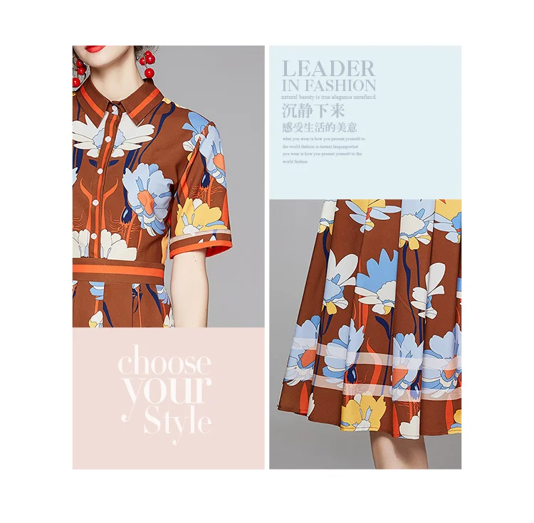 

England Style Design Print Floral Ruched French Women Dress 2021 New Summer Short Sleeve Elegant Office Tunic Slim Midi Dress