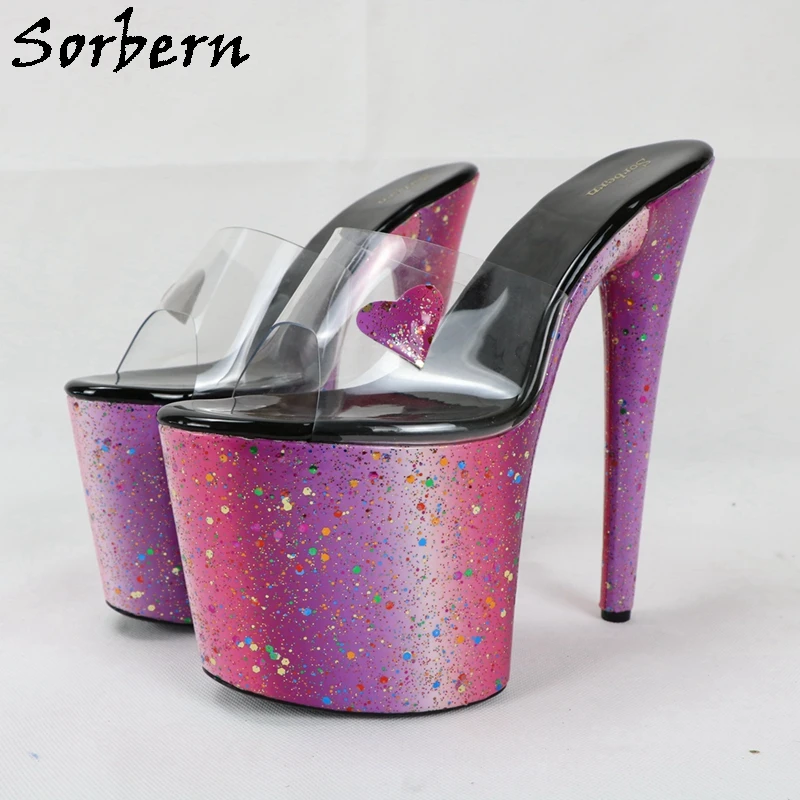 Sorbern Sparked Women Slippers 20Cm Extreme High Heel Open Toe Summer Style Slides Sandal Transparent Pvc Stripper Heels images - 6