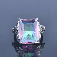 megin d white gold plated rainbow color square topaz stone luxury crystal zircon vintage retro rings for women wedding jewelry