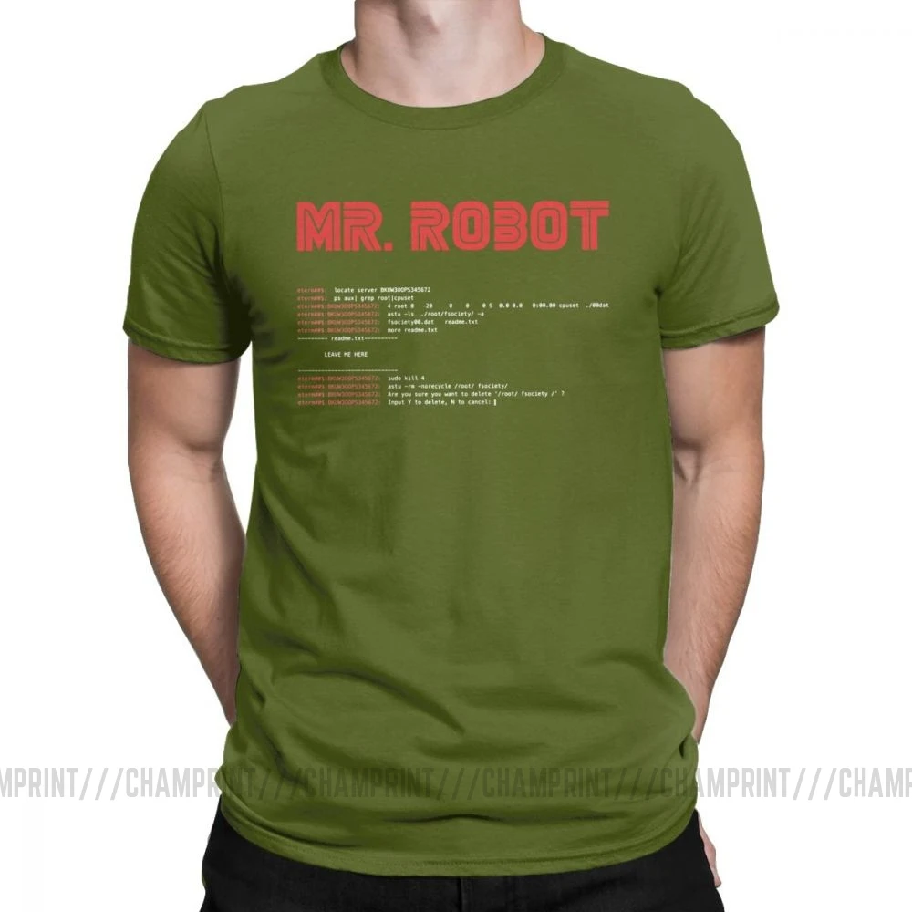 Армейский зеленый Крутая футболка Mr Robot Программирование программист футболки разработчик футболки с кодом для мужчин вырез лодочкой хлопок короткий рукав Одежда большого размера - Цвет: Армейский зеленый